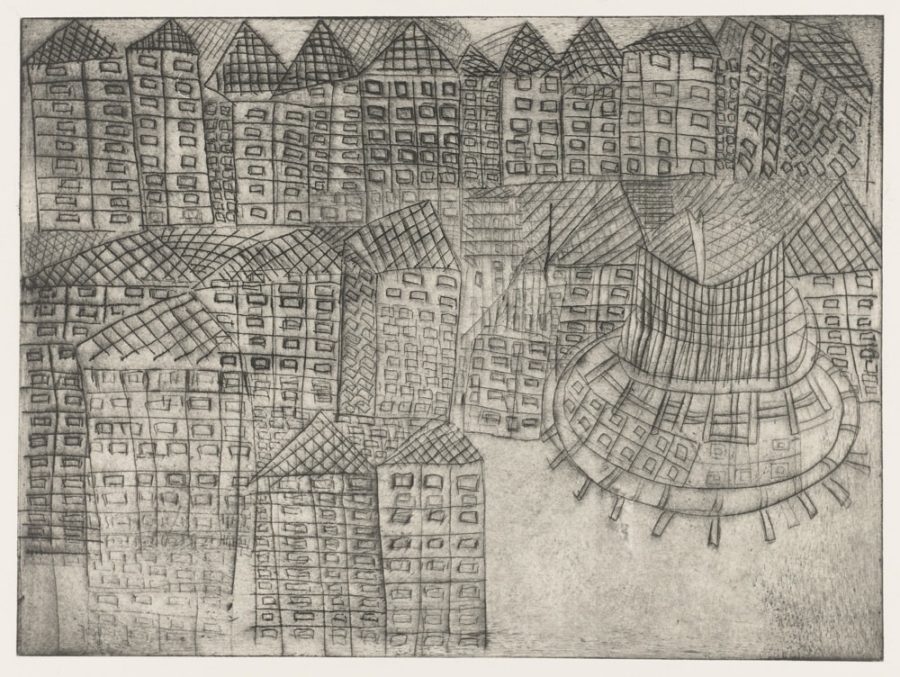 Vue de ville - Gravure de Claude Tironneau